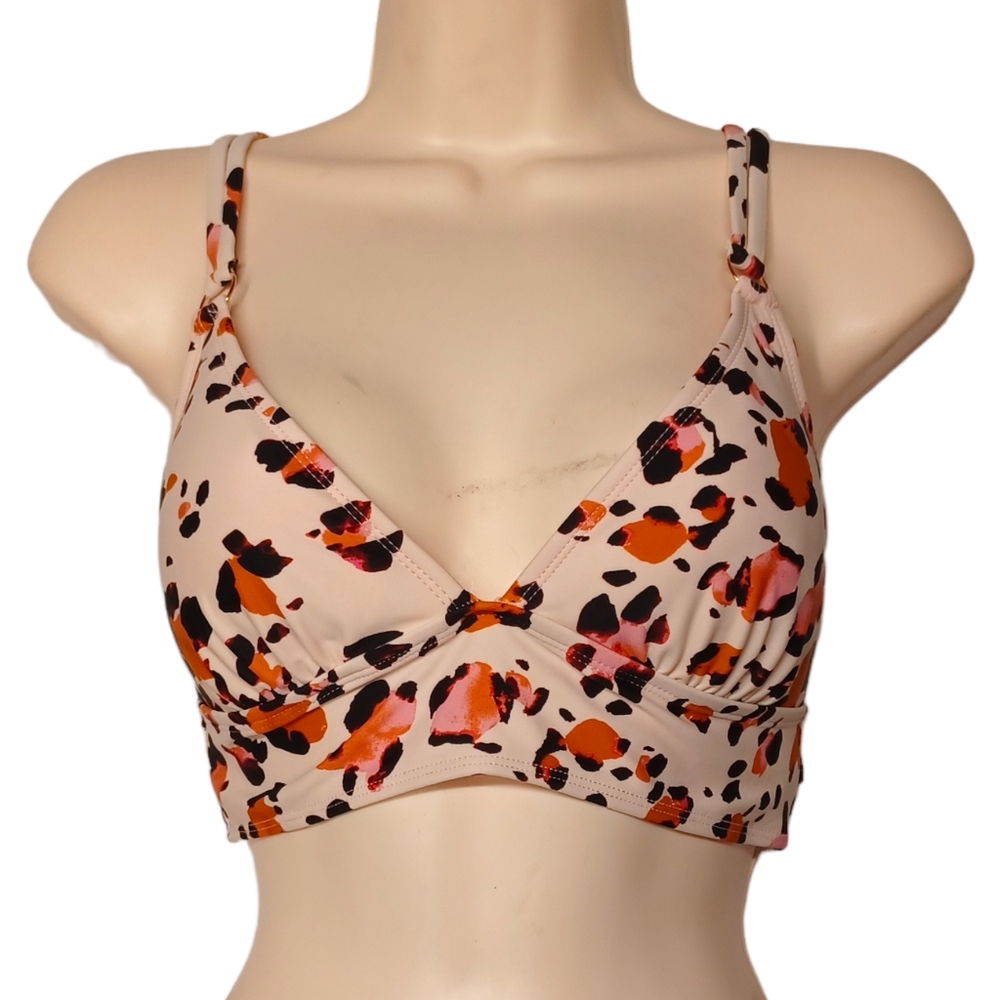 HULA HONEY Criss Cross Back Light Pink Colorful Leopard Animal Print Bikini Top